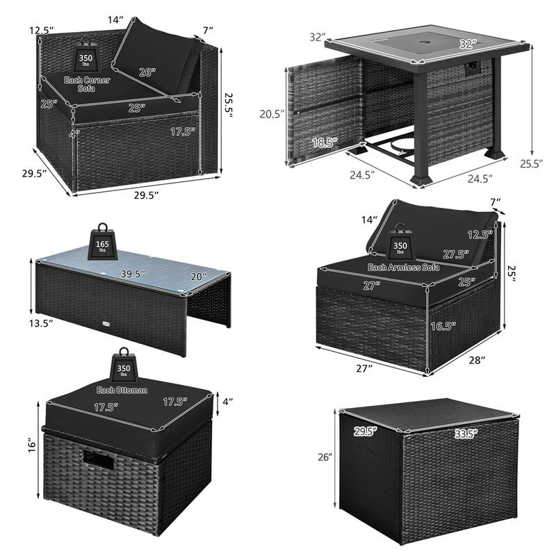 Costway 9 PCS Patio Furniture Set with 32" Fire Pit Table 50,000 BTU - See Details