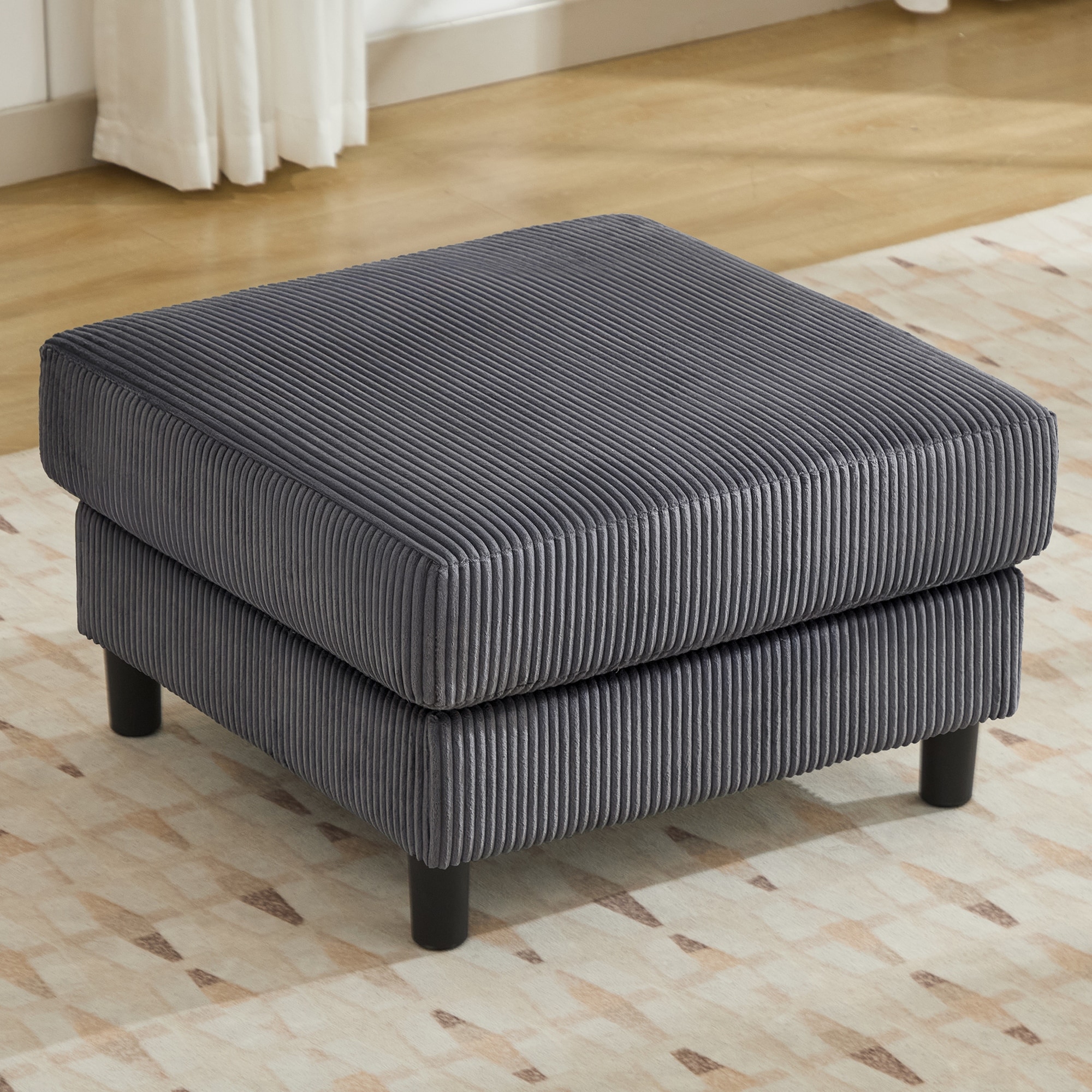Corduroy Upholstered Square Ottoman Footrest, Set Of 2
