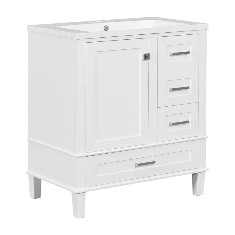 GDFStudio - Hera 30" Vanity Modern Bathroom Cabinet with Resin Sink, 1 Door and 3 Drawers