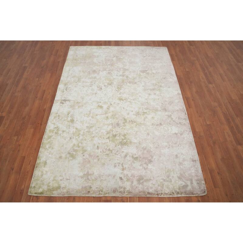 Hand Knotted Oriental Viscose Silk Carpet Modern Floral Multi-Colored Abstract Area Rug - 8' 1'' X 5' 7''