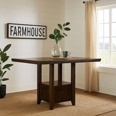 Hado Counter Height Table, 42-60 Inch Extendable Square, Dark Brown