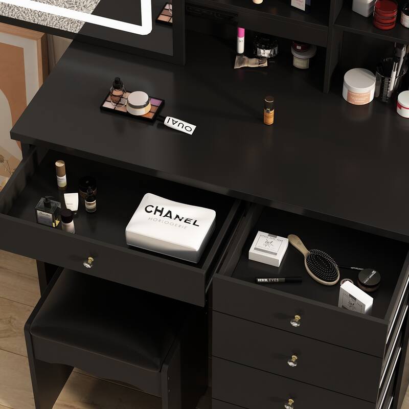 39.4'' Wide Makeup Vanity Set with Stool and Mirror