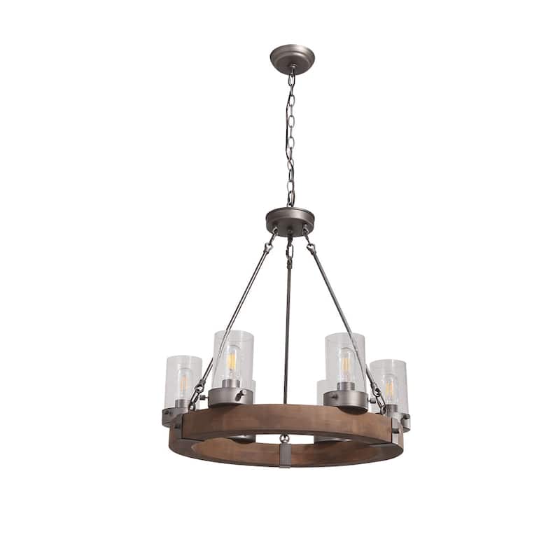 6-light Wooden Wagon Wheel Chandelier - Antique Silver - Antique Silver