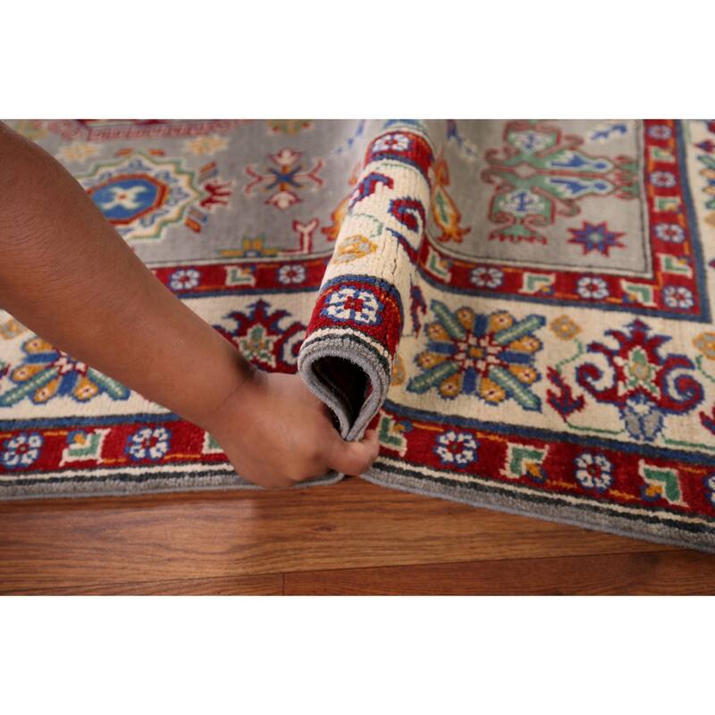 Traditional Grey Kazak Oriental Area Rug Handmade Wool Carpet - 4'11" x 6'8"