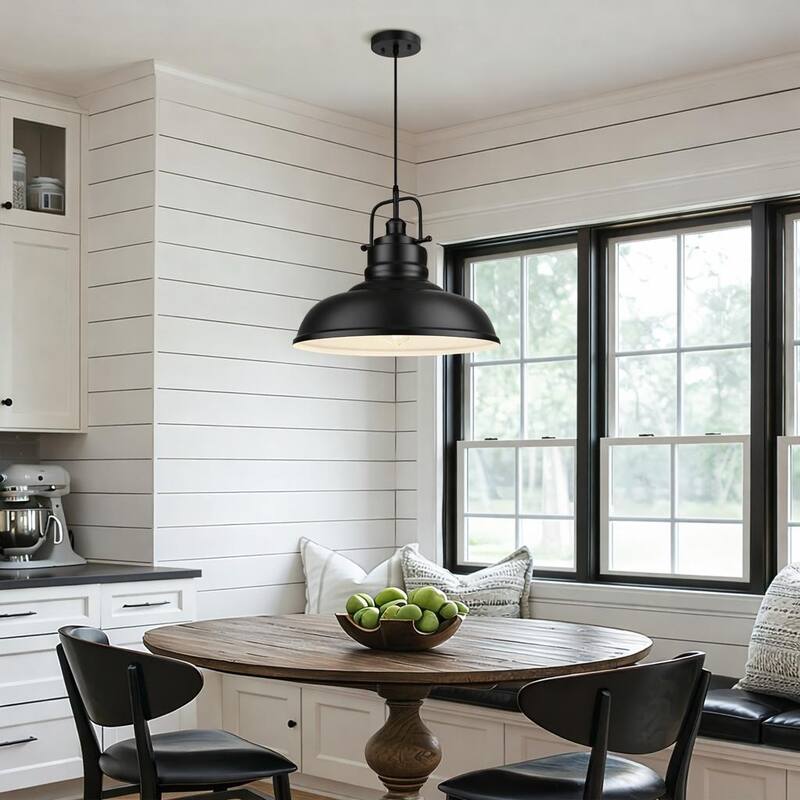 1-Light Industrial Farmhouse Metal Dome Pendant Light, Oil Rubbed Bronze Finish