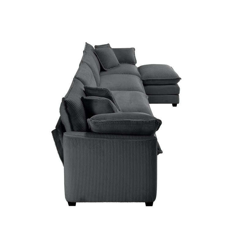 Comfortable 4-Seat Sectional Sofa with High-Resilience Foam & Matching Footstool - Corduroy Upholstery