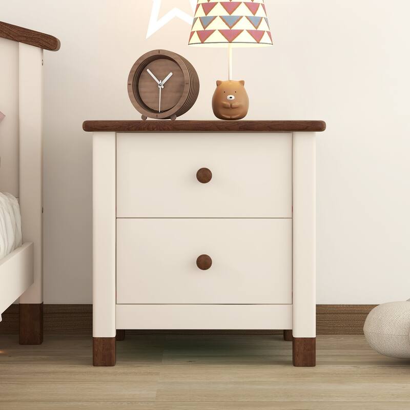 Wooden Nightstand with Two Drawers for Kids,