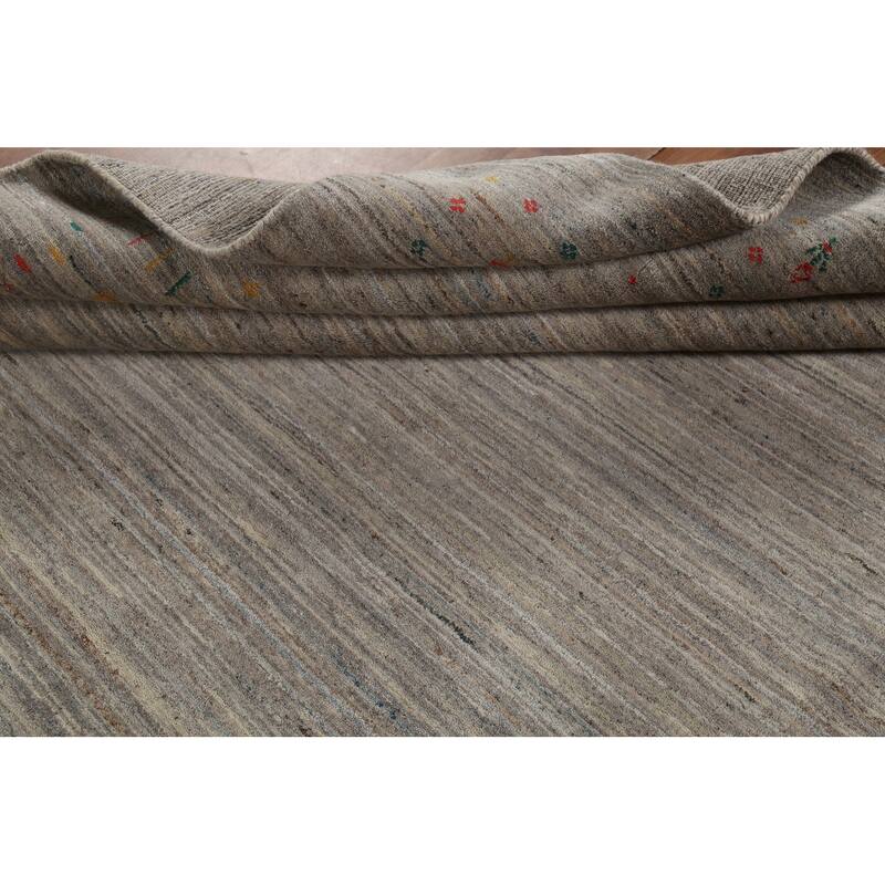 Striped Gabbeh Square Area Rug Hand-Knotted Wool Carpet - 7'10"x 7'11"