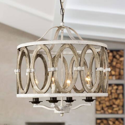 Distressed White Ovals 4-Light Wooden Chandelier