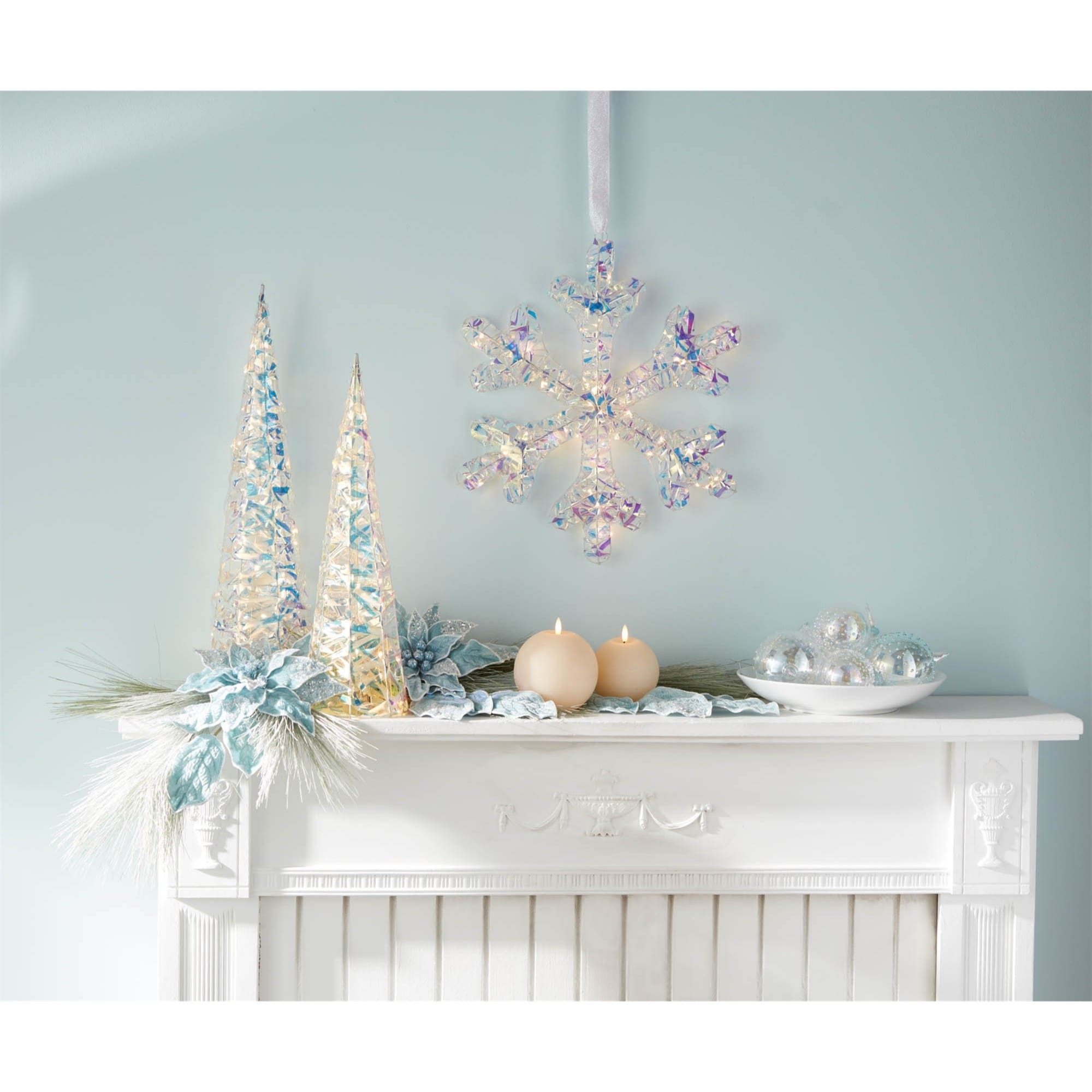 LED Lighted Snowflake Ornament Christmas Wall Decoration - 19" - Set of 2