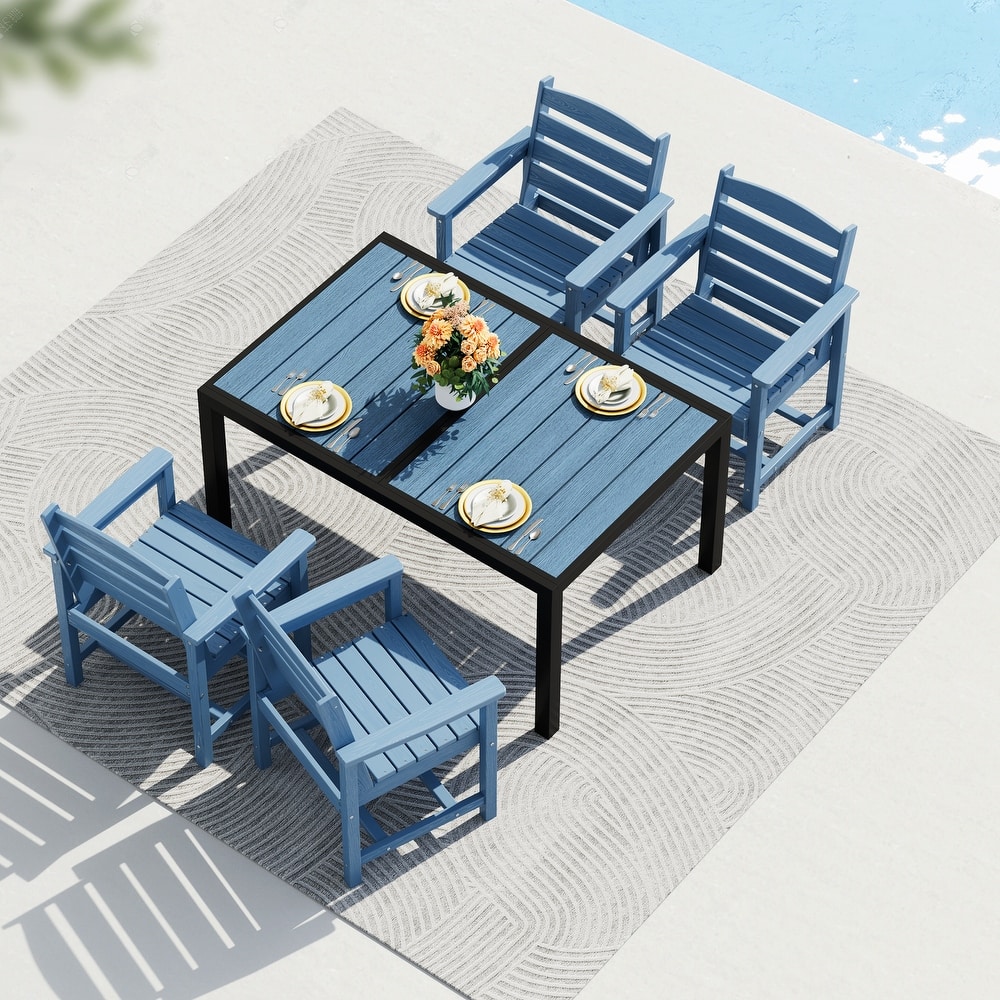 5-Piece HDPE Outdoor Extendable Dining Set with 4 Chairs – All-Weather Patio Furniture - N/A