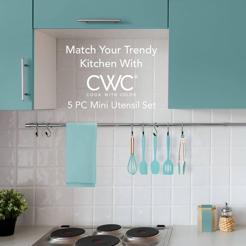 COOK WITH COLOR Silicone Kitchen Utensil Set Nonstick Safe, Easy-Clean Cooking Tools, Aqua