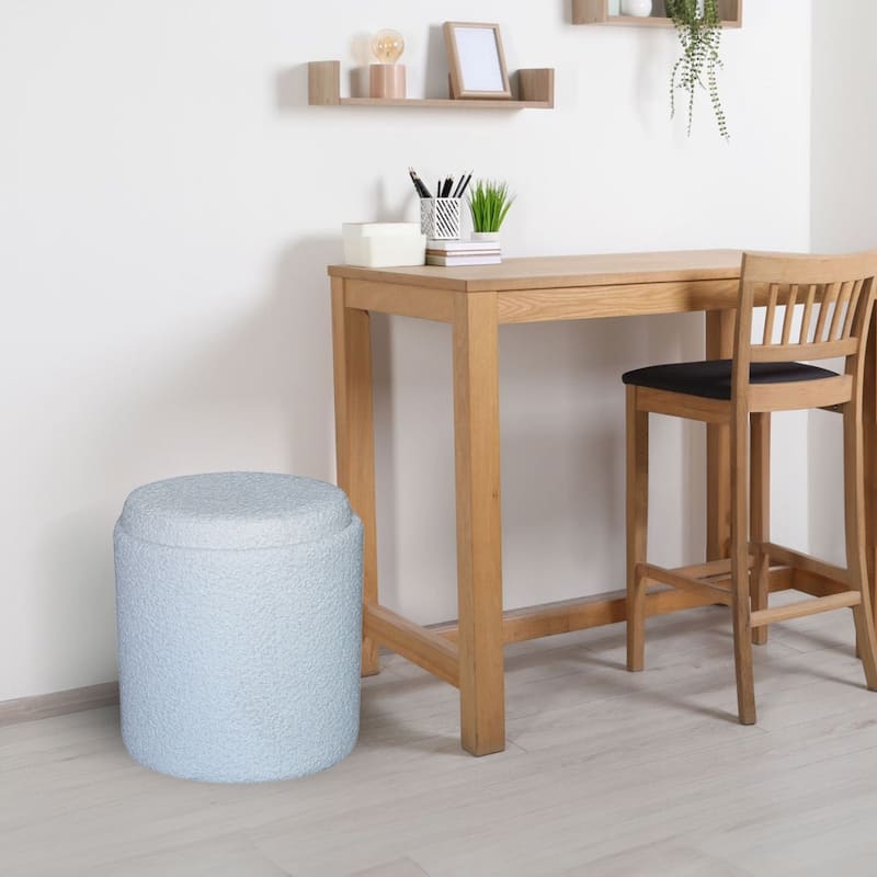 Boucle Tufted Round Storage Ottoman with Removable Tray Foot Stool