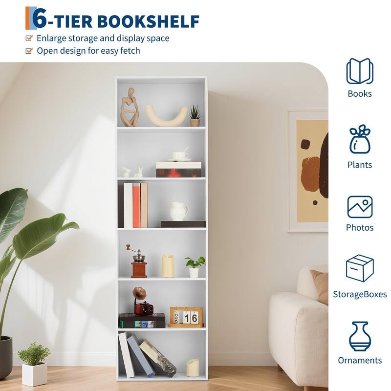 Rustic Industrial Bookcase - 6 Shelf Wood Organizer for Home, Office, Library
