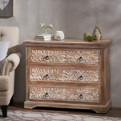 Holgate Boho Handcrafted Acacia Wood 3 Drawer Chest by Christopher Knight Home