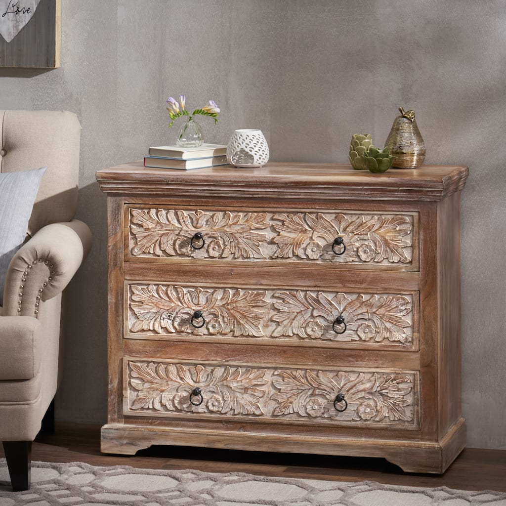 Holgate Boho Handcrafted Acacia Wood 3 Drawer Chest by Christopher Knight Home