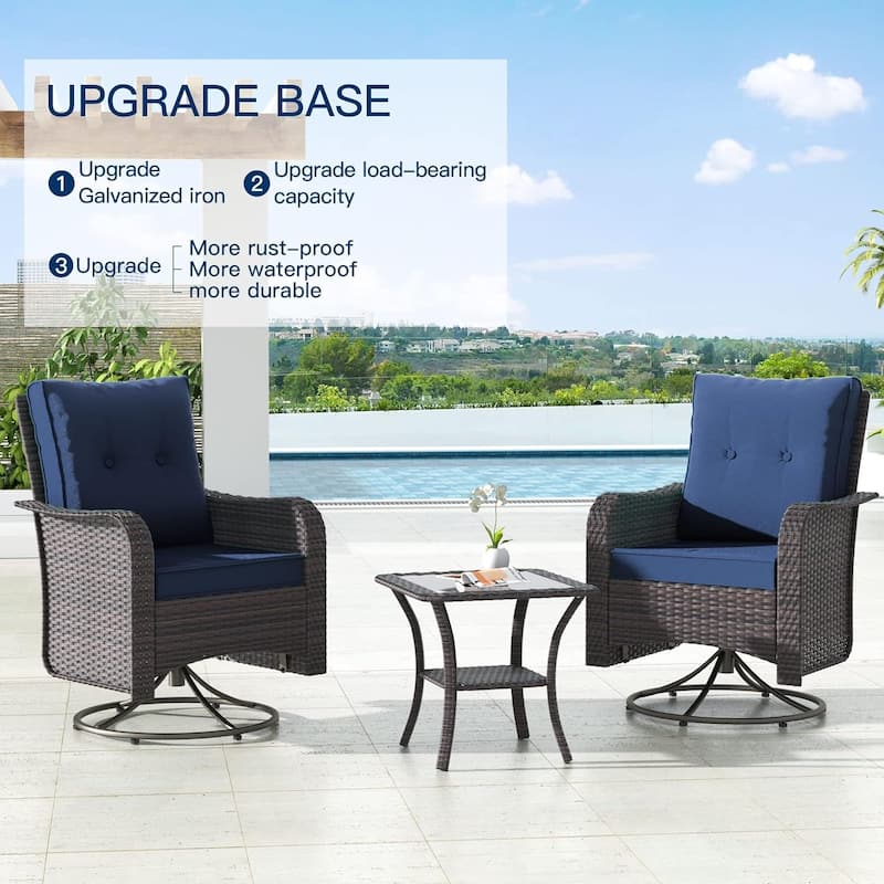 Patio Furniture Sectional Sofa Set, PE Rattan Swivel Rocking Chairs Patio Conversation Set