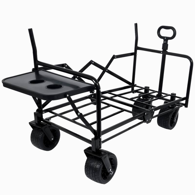 3-in-1 Convertible Folding Wagon Cart with Bench Seat & Rear-Mounted Folding Tabletop,180L Capacity All-Terrain Wheels