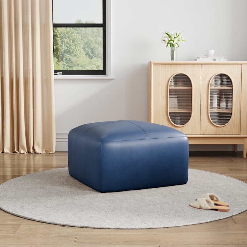 UIXE Genuine Leather Ottoman, Upholstered Ottoman for Living Room