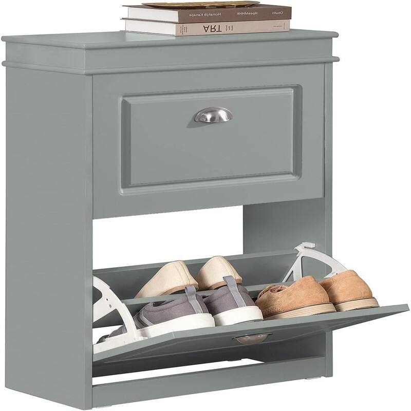 Black Shoe Cabinet with 3 Flip Drawers - Grey 2-Drawers - 9.45"D x 20.87"W x 32.28"H