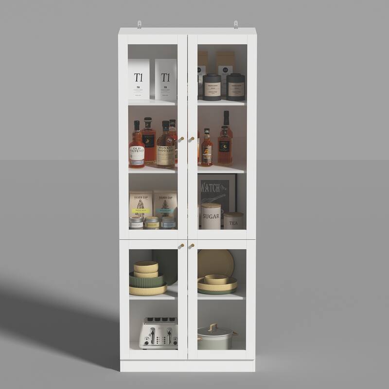 78.7"Tall Storage Cabinet,Pantry Cabinet with 4 Glass Doors & Shelves - 78.7"H