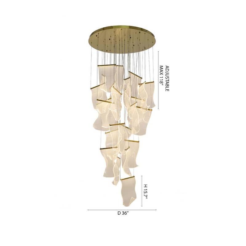 24-Light Brass Chandelier With Acrylic Crumbled Sheet Pendants