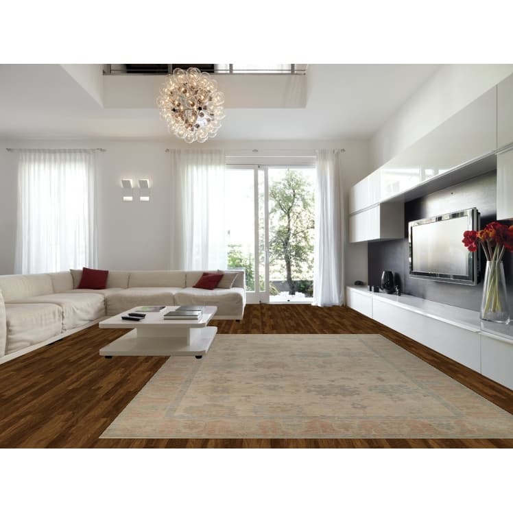 Vegetable Dye Floral Oushak Turkish Large Rug Hand-Knotted Wool Carpet - 9'10"x 14'0"