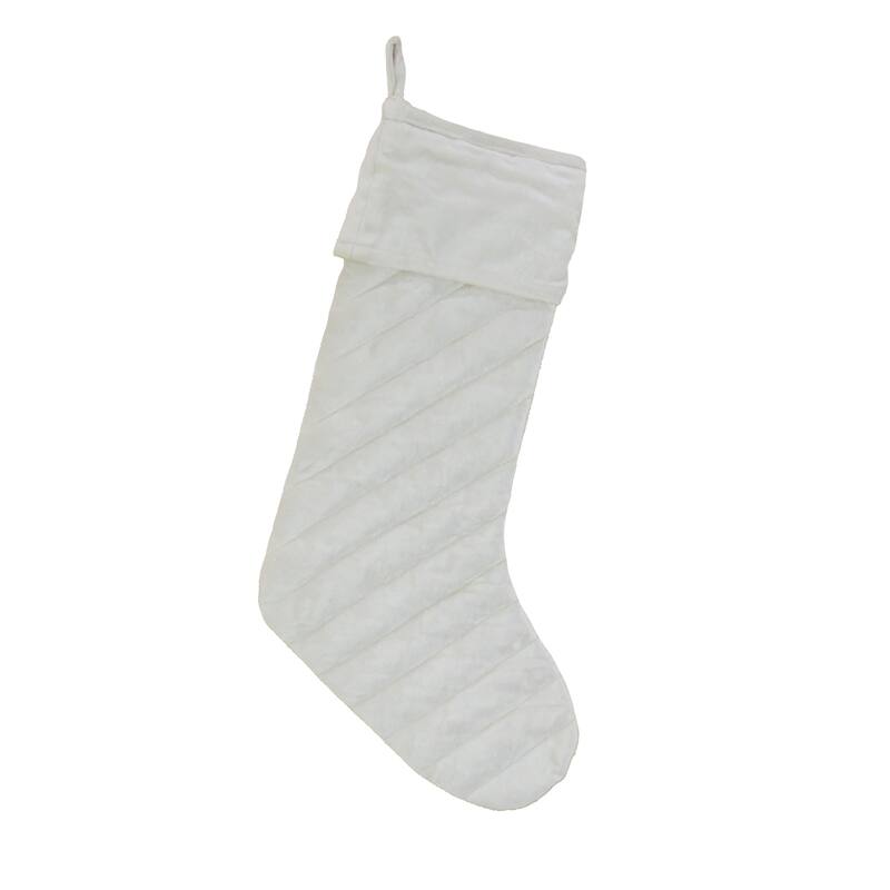 National Tree Company 19 in. HGTV Home Collection Quilted Velvet Stocking, Ivory - 10in