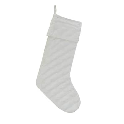 National Tree Company 19 in. HGTV Home Collection Quilted Velvet Stocking, Ivory - 10in