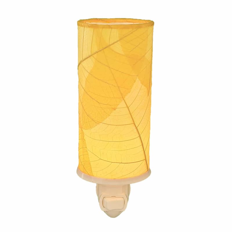 Cylinder Nightlight, Cocoa Leaves Shade, 3 x 3 x 7 in. - 3 x 3 x 8 - Yellow