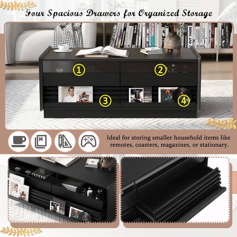 47.2" Modern Rectangle Coffee Table with 4 Drawers and 2 Display Shelves