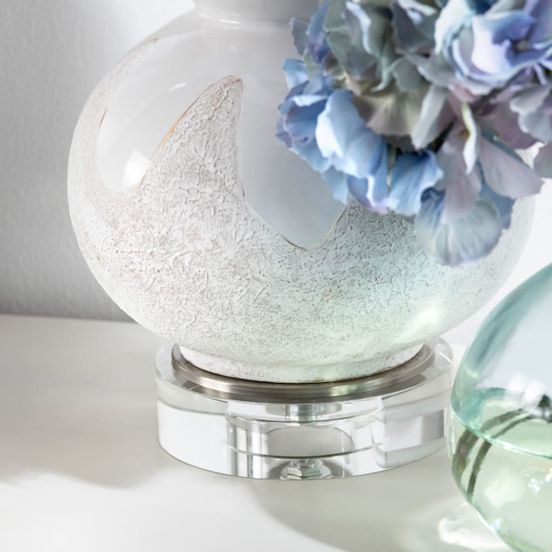 Ceramic and Crystal 31" Table Lamp with Linen Drum Shade, White - 13" x 13" x 31"