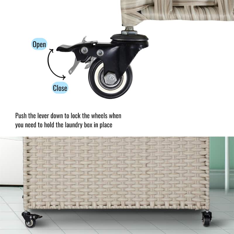 PE Rattan Laundry Hamper With Lid, Portable 160L Clothes Hampers with Wheels and 2 Removable Bags