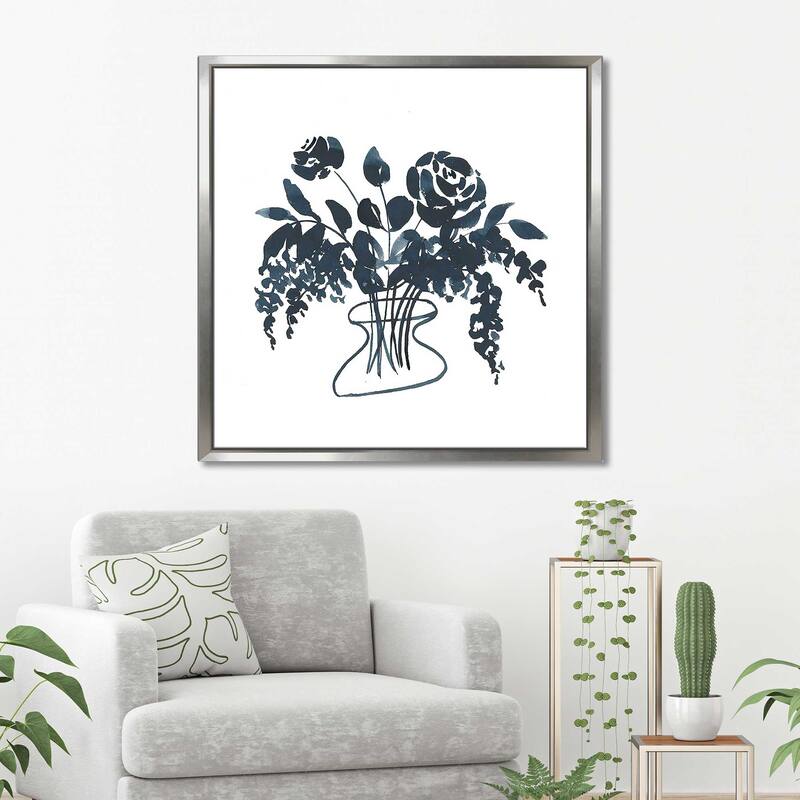 "Indigo Floral Study I" Print on Floating Canvas