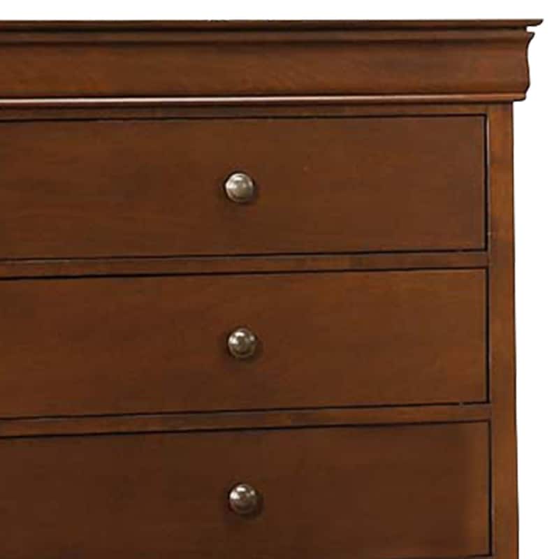 Transitional Style Wooden Chest With 5 Drawers, Cherry Brown