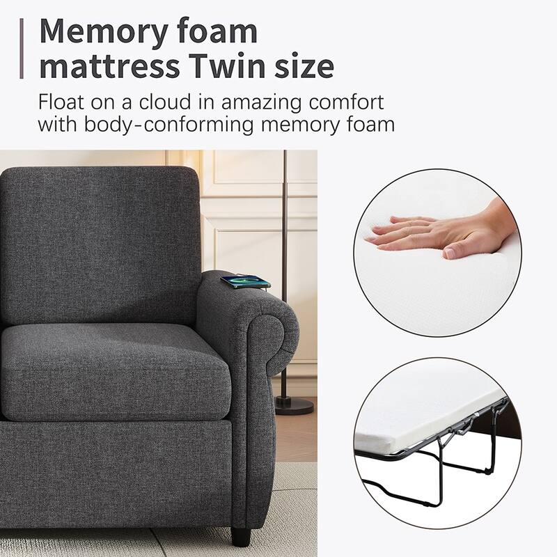 57.9" Pull Out Sofa Bed Loveseat Sleeper with Twin Memory Mattress