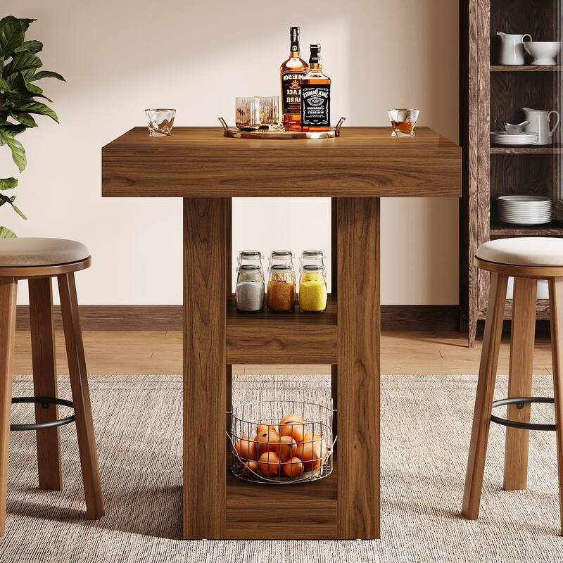 31.5-Inch Square Kitchen Island with Storage Shelves - 31.5" W x 31.5" D x 39.4"