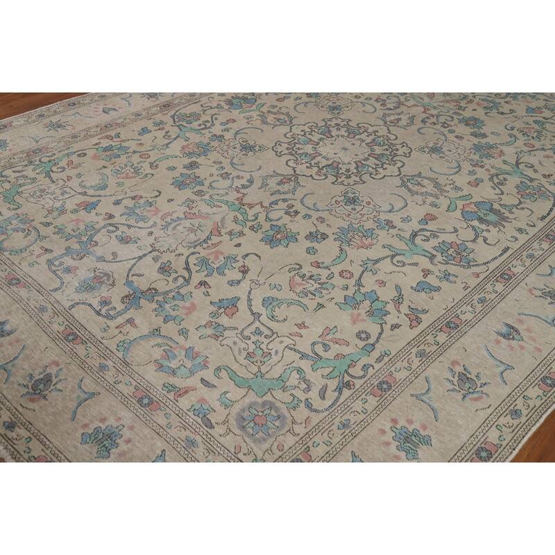 Floral Tabriz Persian Area Rug Traditional Hand-Knotted Wool Carpet - 7'9"x 10'11"