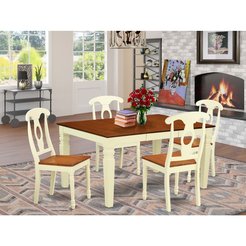 HomeStock 5-Piece Buttermilk and Cherry Finish Solid Wood Top Dining table with 4 Chairs with Lattice Back