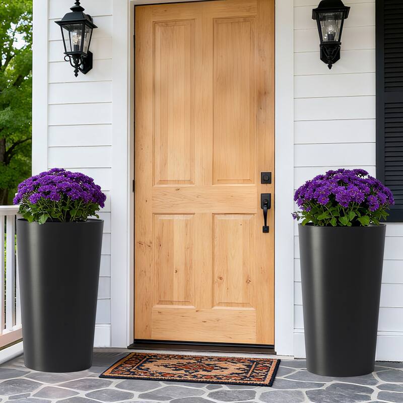 Anmytek Set of 2 Tall Black Planters 21.7 Inch Tapered Plastic Pots Weather Resistant for Indoor Outdoor Patio Entryway - Black