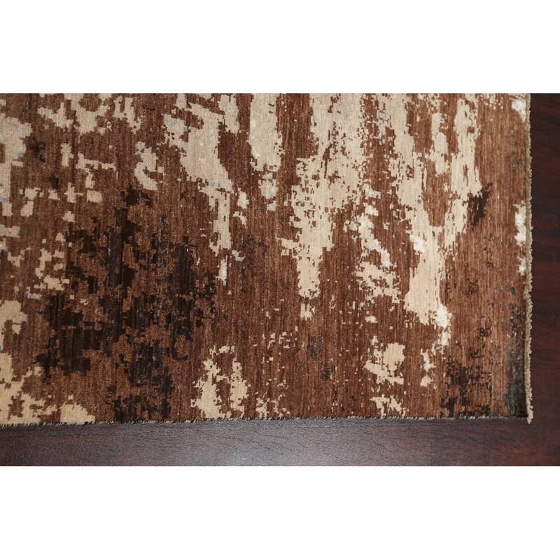 Modern Vegetable Dye Wool/ Silk Abstract Area Rug Hand-knotted Carpet - 6'3" x 9'8"