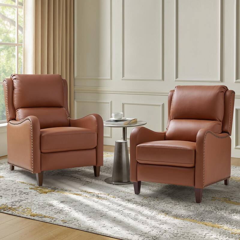 Brigida Modern Genuine Leather Nailhead Trim Recliner with Adjustable Footrest Set of 2 by HULALA HOME - BRICK