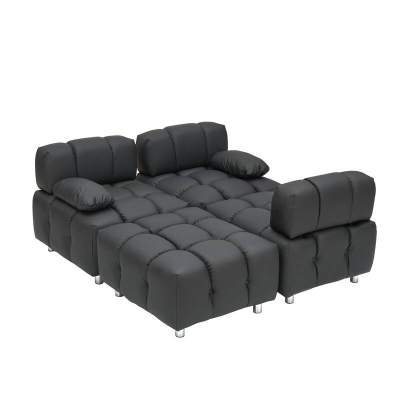 90.60" Tech Fabric L-Shaped Three-Seater Cushioned Sofa (New)