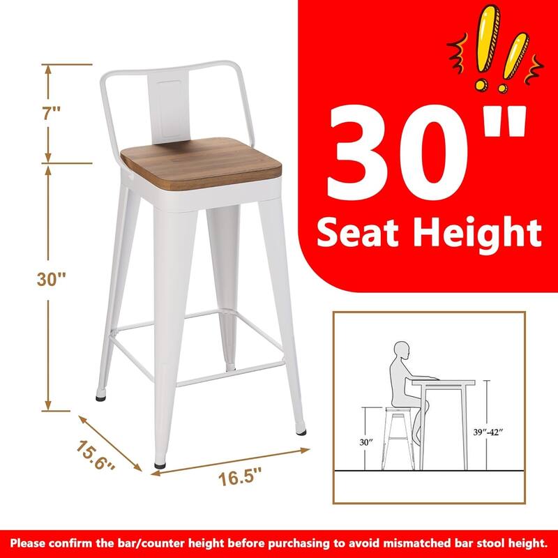 Counter & Bar Stools with Metal Frame Kitchen Stools with Low Back Kitchen Bar Furniture Stools with Square Wooden Seat