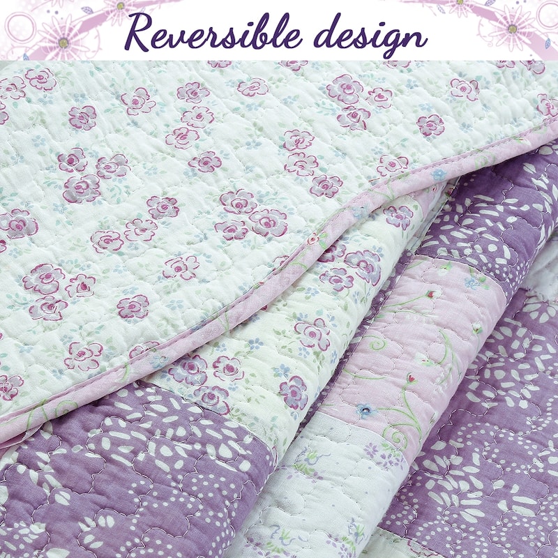The Purple Floral Barn Quay Road Lilac Patchwork Cotton Reversible Quilt Bedding Set