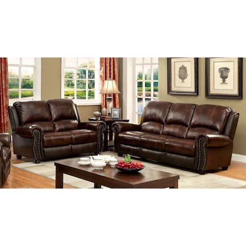 Furniture of America Drow Traditional 2-piece Brown Leather Sofa Set