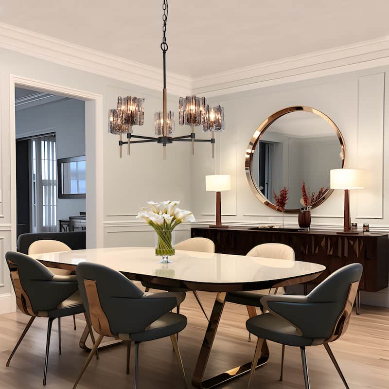 Kasy Modern 5-Light Wheel Chandelier Textured Glass Lights for Dining Room - D 26" x H 86" Max
