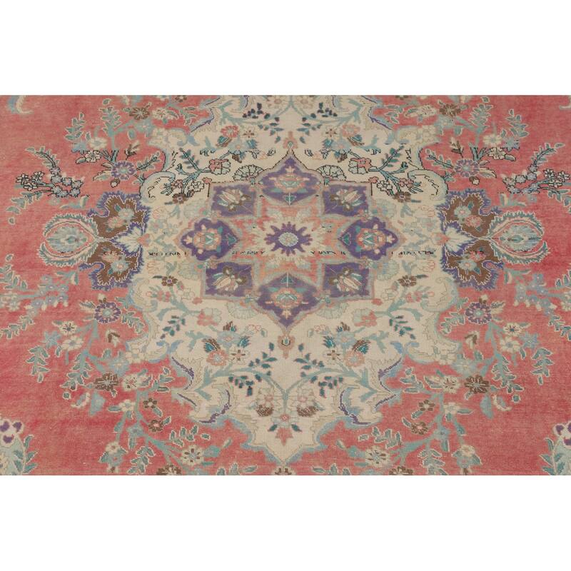 Distressed Tabriz Vintage Area Rug Handmade Wool Carpet - 9'8" x 12'8"
