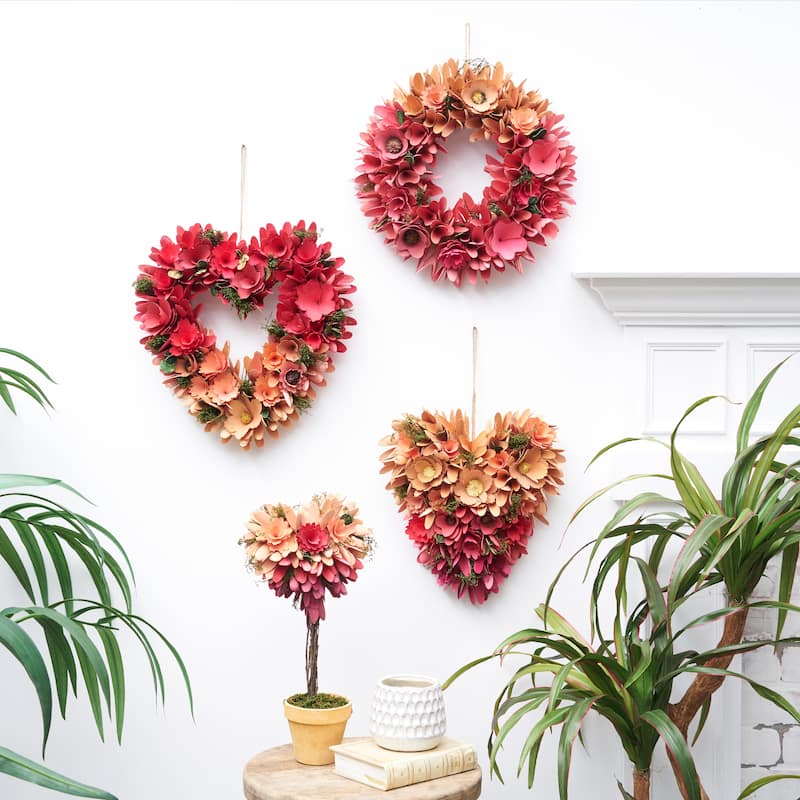 14" Valentine's Day Floral Hanging Circular Wood Flower Petal Wreath