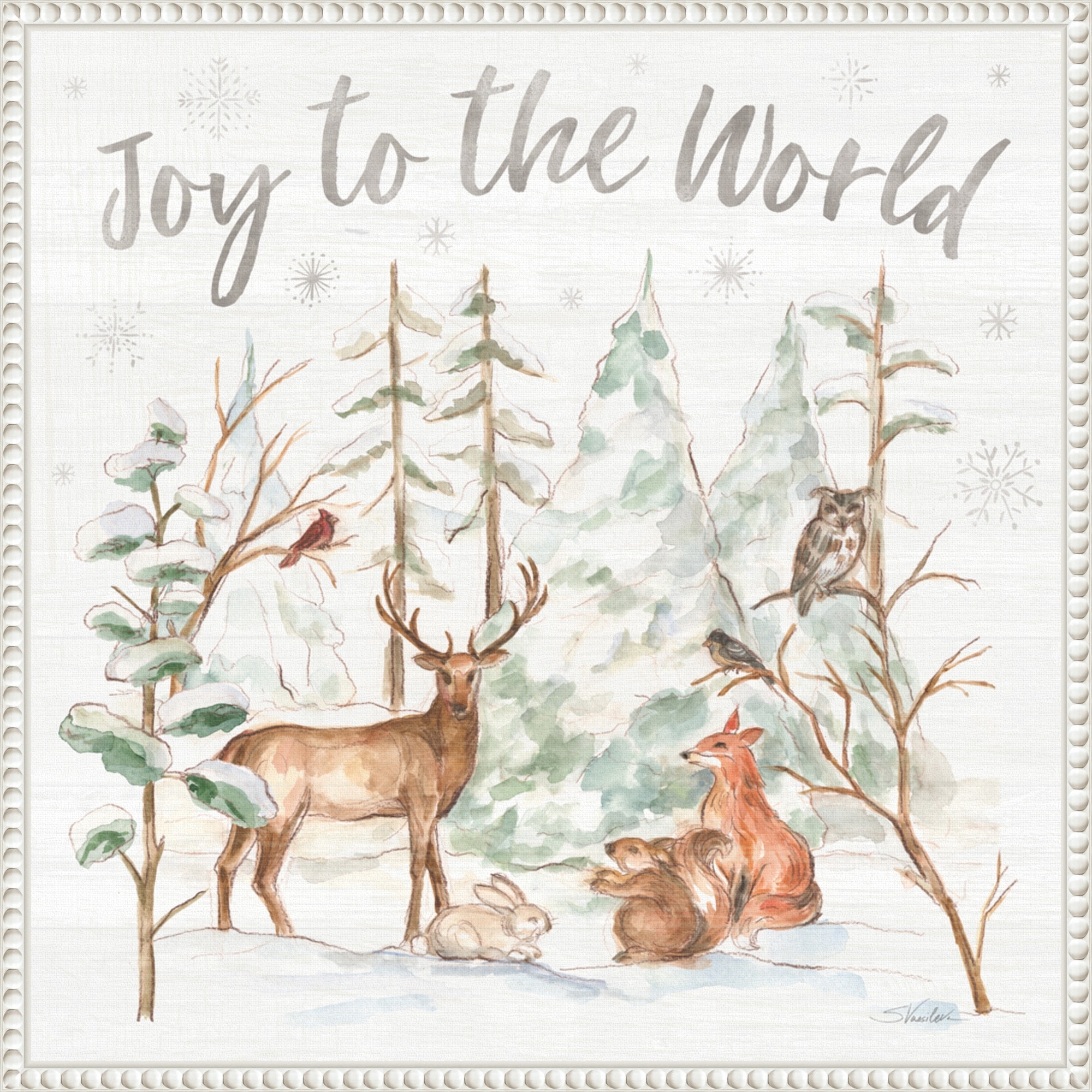 Winter Wonderland IV by Silvia Vassileva (22 x 22 in.), Framed Canvas Wall Art Print - Sylvie Beaded White